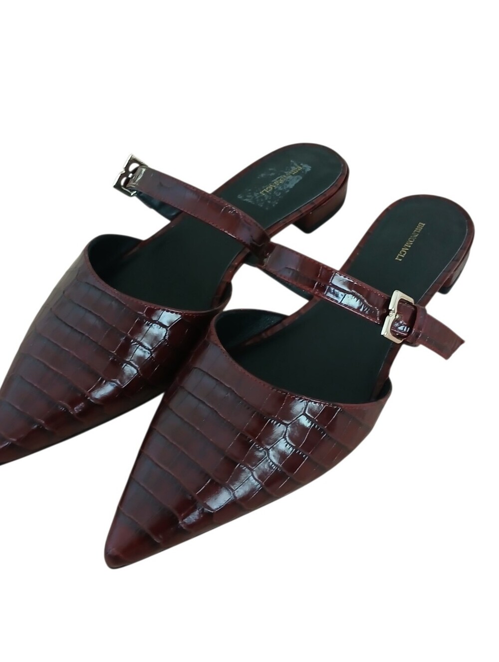 NEW Bruno Magli Italy Pasha Leather Pointed Toe Mules 9 Burgundy Croc Buckle Lux